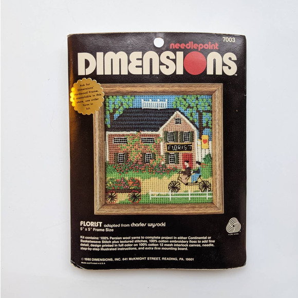 Vintage 1980 Dimensions Needlepoint Kit Charles Wysocki Art Florist 5"x5" #7003 - Picture 3 of 3